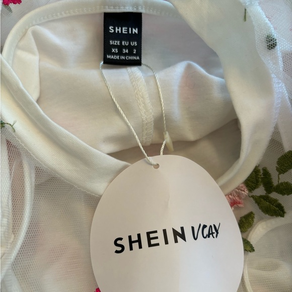 Floral embroidered dress sheer white short sleeve spaghetti strap coverup party - Picture 10 of 13